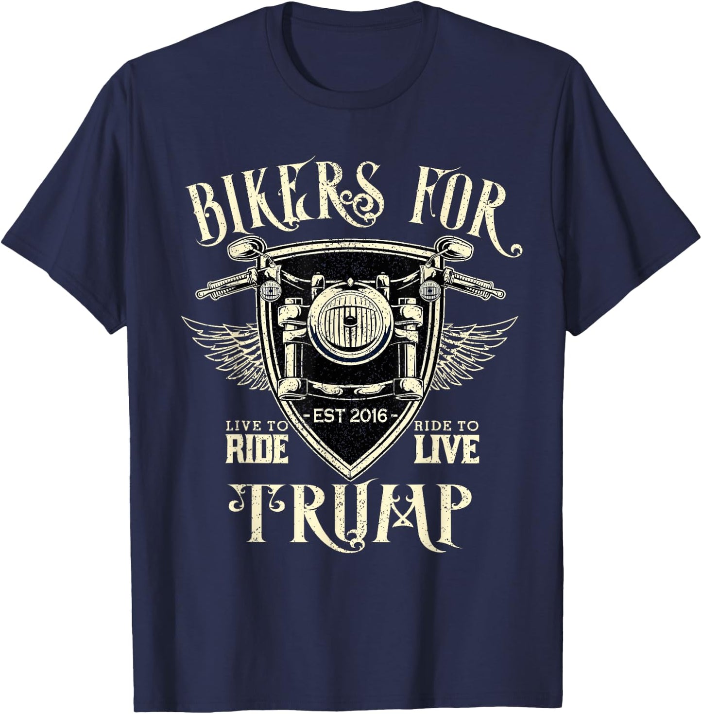 Bikers For Trump Funny Donald President 2024 Motorcycle Gift T-Shirt - T-Shirt | Navy