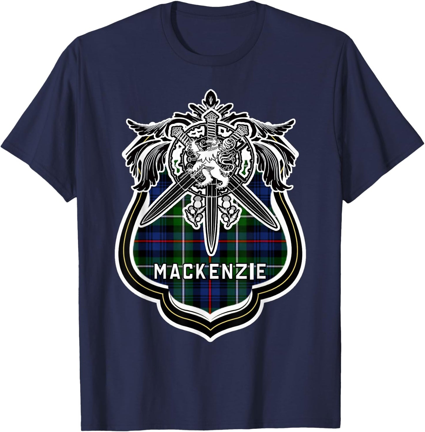 MacKenzie Scottish Clan Family Tartan Lion Sword Name T-Shirt - T-Shirt | Navy