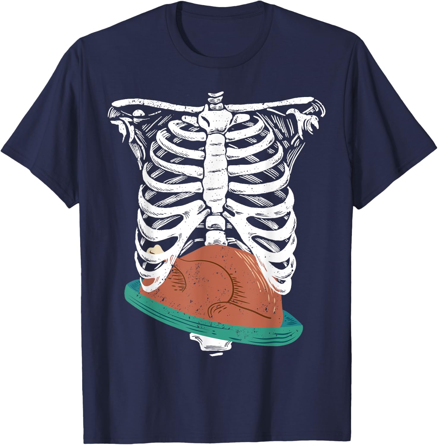 Thanksgiving turkey in ribcage skeleton Xray T-Shirt - T-Shirt | Navy