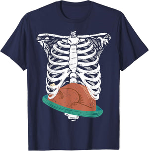 Thanksgiving turkey in ribcage skeleton Xray T-Shirt - T-Shirt | Navy