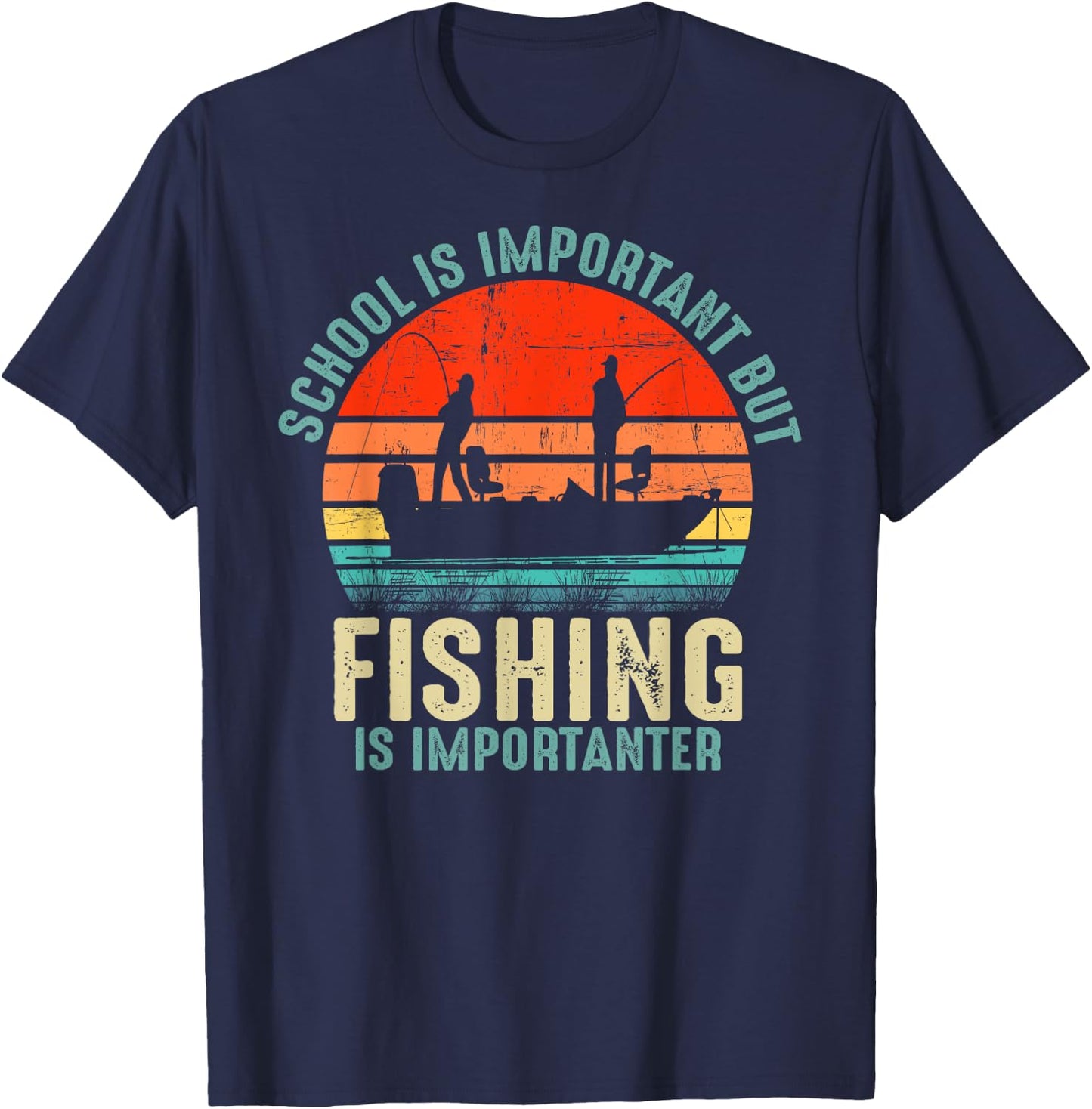 School Is Important But Fishing Is Importanter Boys Kids T-Shirt - T-Shirt | Navy