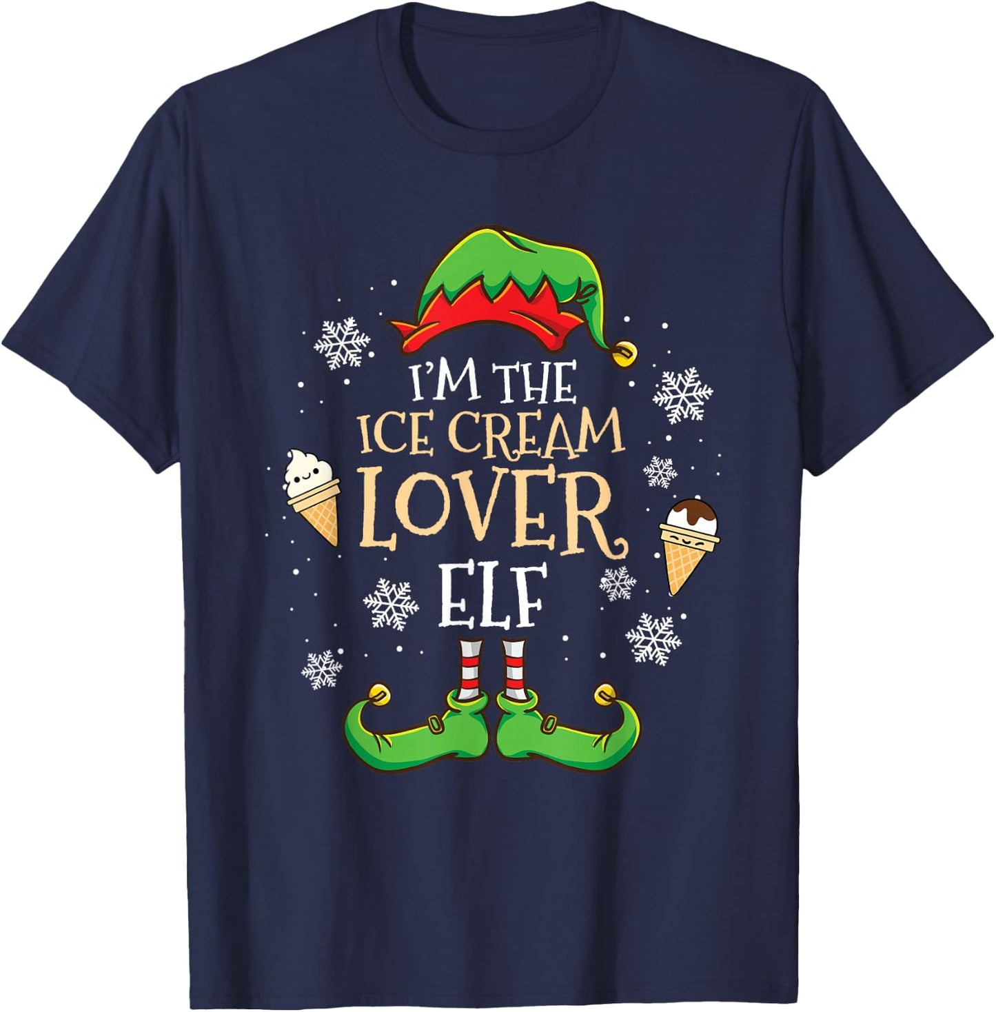 Im The Ice Cream Lover Elf Christmas T-Shirt - T-Shirt | Navy