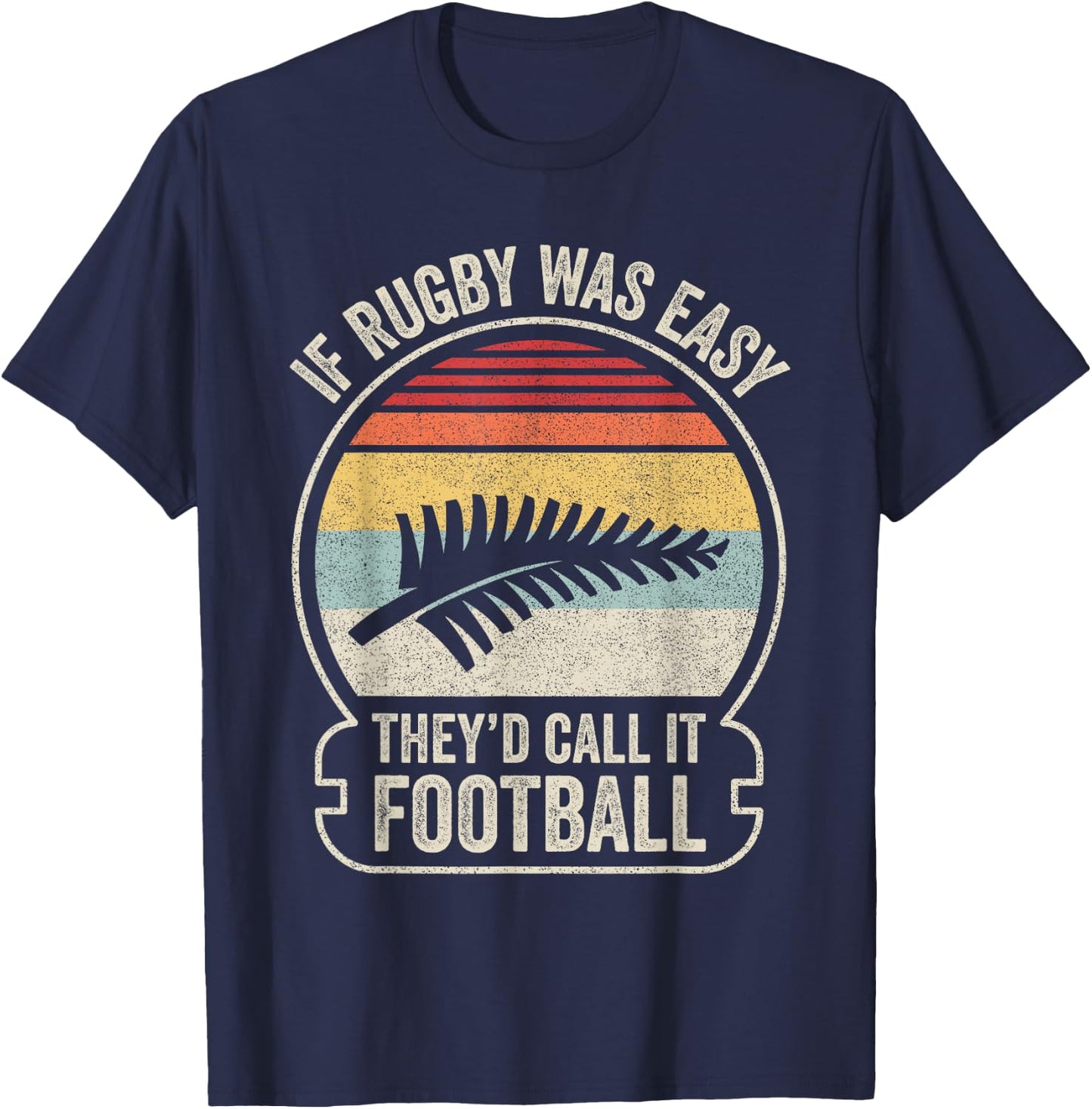 Vintage Funny New Zealand NZ Rugby Silver Fern Football T-Shirt - T-Shirt | Navy