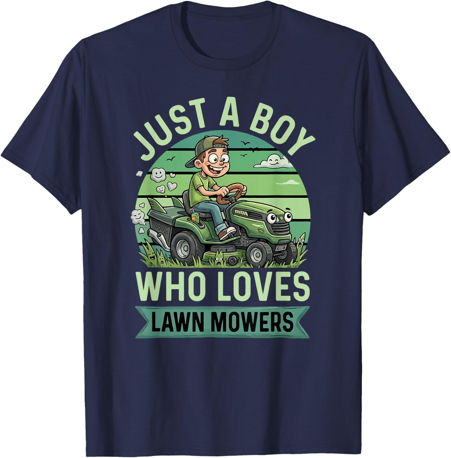Funny Lawn Mowing Boys Kids Lawn Mower Gardening T-Shirt - T-Shirt | Navy