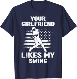 Your Girlfriend Likes My Swing Funny Baseball and Children T-Shirt - T-Shirt | Navy