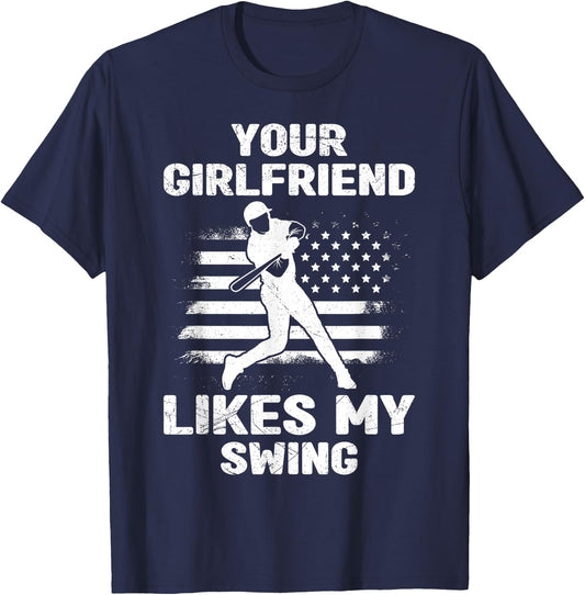 Your Girlfriend Likes My Swing Funny Baseball and Children T-Shirt - T-Shirt | Navy