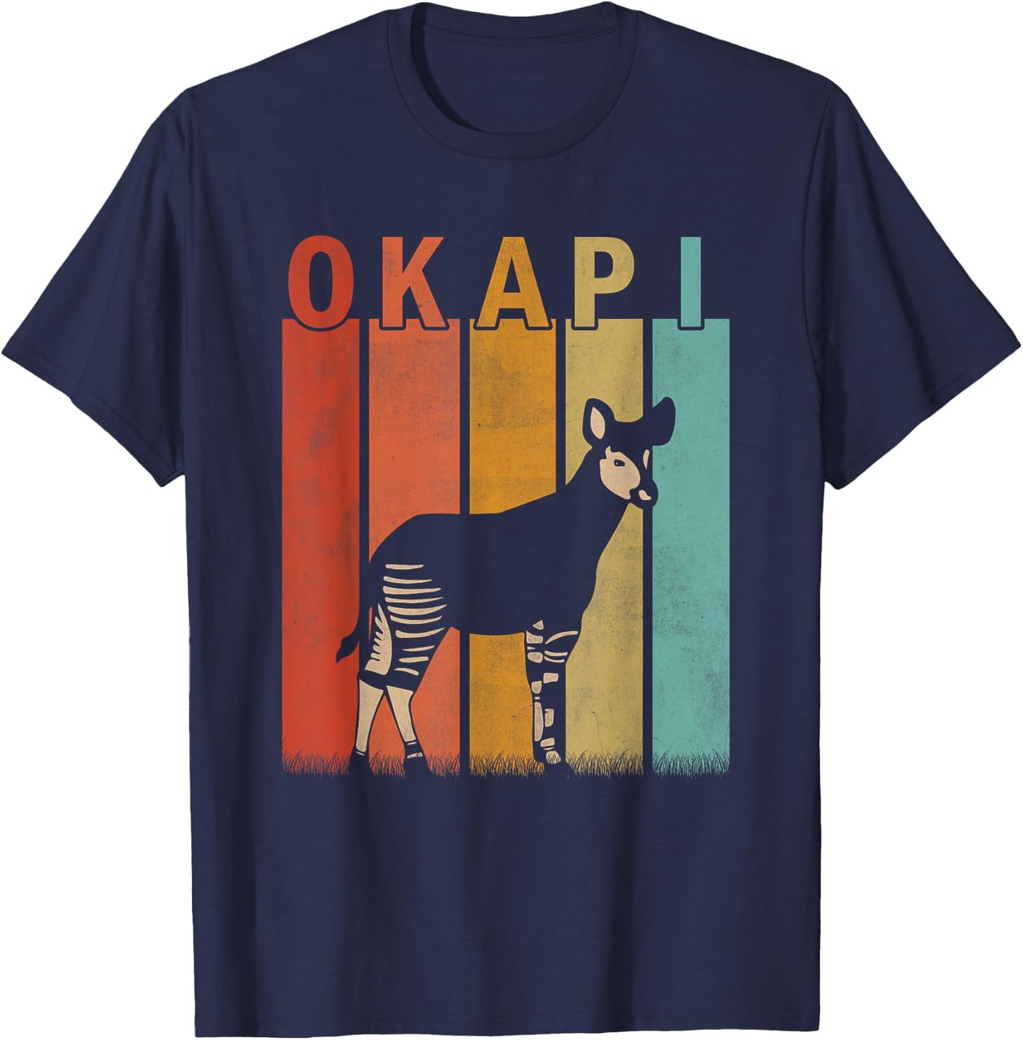 Distressed Okapi Lover Men Women Kid Cute Okapi Retro T-Shirt - T-Shirt | Navy