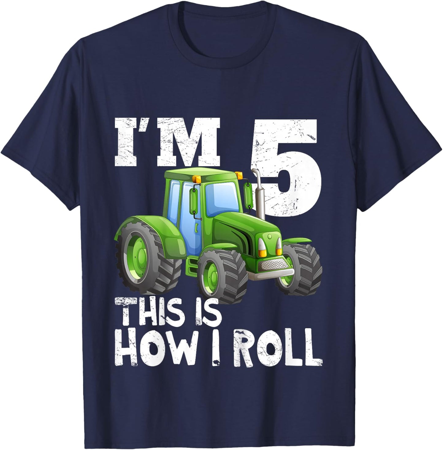 Kids Kids Farm Tractor 5th Birthday Party Shirt 5 Years Old T-Shirt - T-Shirt | Navy