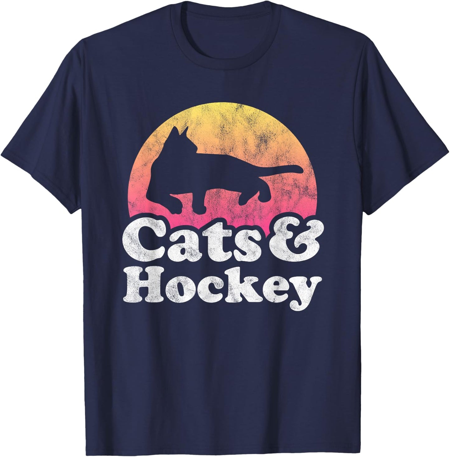 Cats and Hockey Men's or Women's Cat and Hockey T-Shirt - T-Shirt | Navy