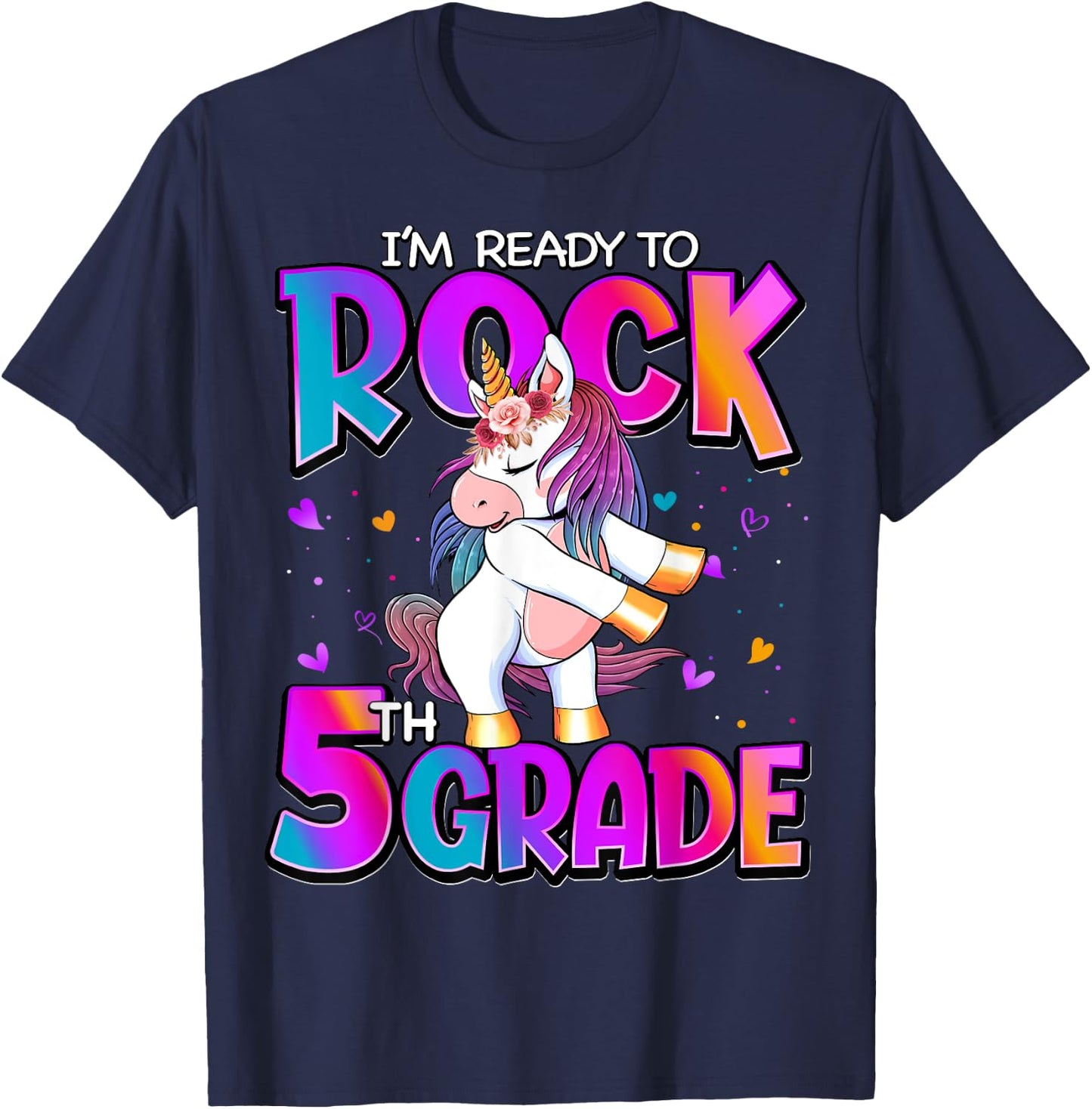 I'm Ready To Rock 5th Grade Unicorn Back To School Girls T-Shirt - T-Shirt | Navy
