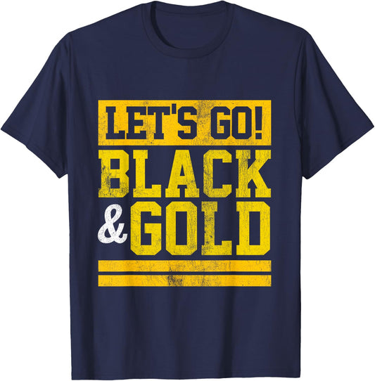 Let's Go Black & Gold Team Favorite Colors Vintage Game Day T-Shirt - T-Shirt | Navy