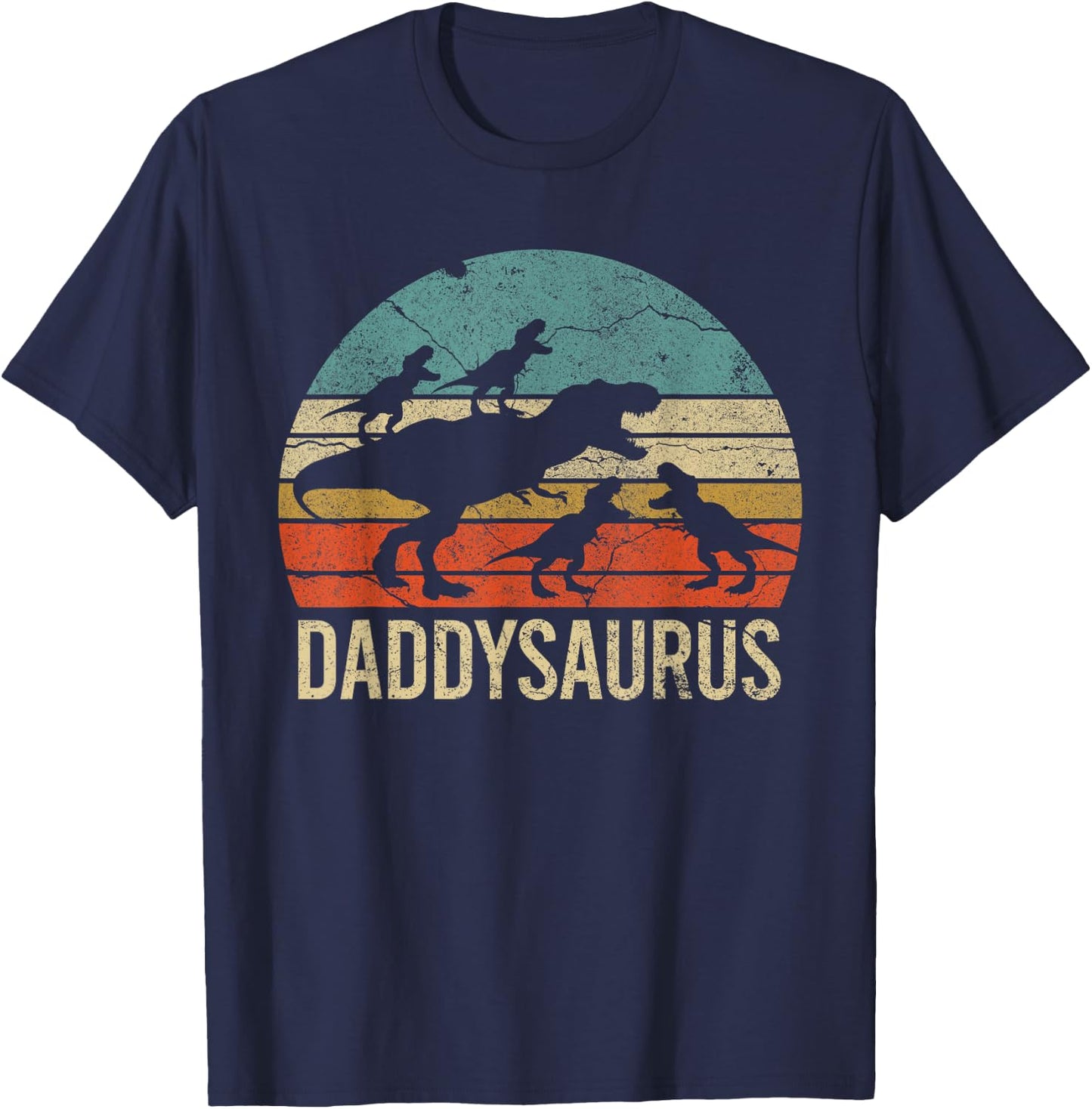 Daddy Dinosaur Daddysaurus 4 four kids Gift Father Day T-Shirt - T-Shirt | Navy