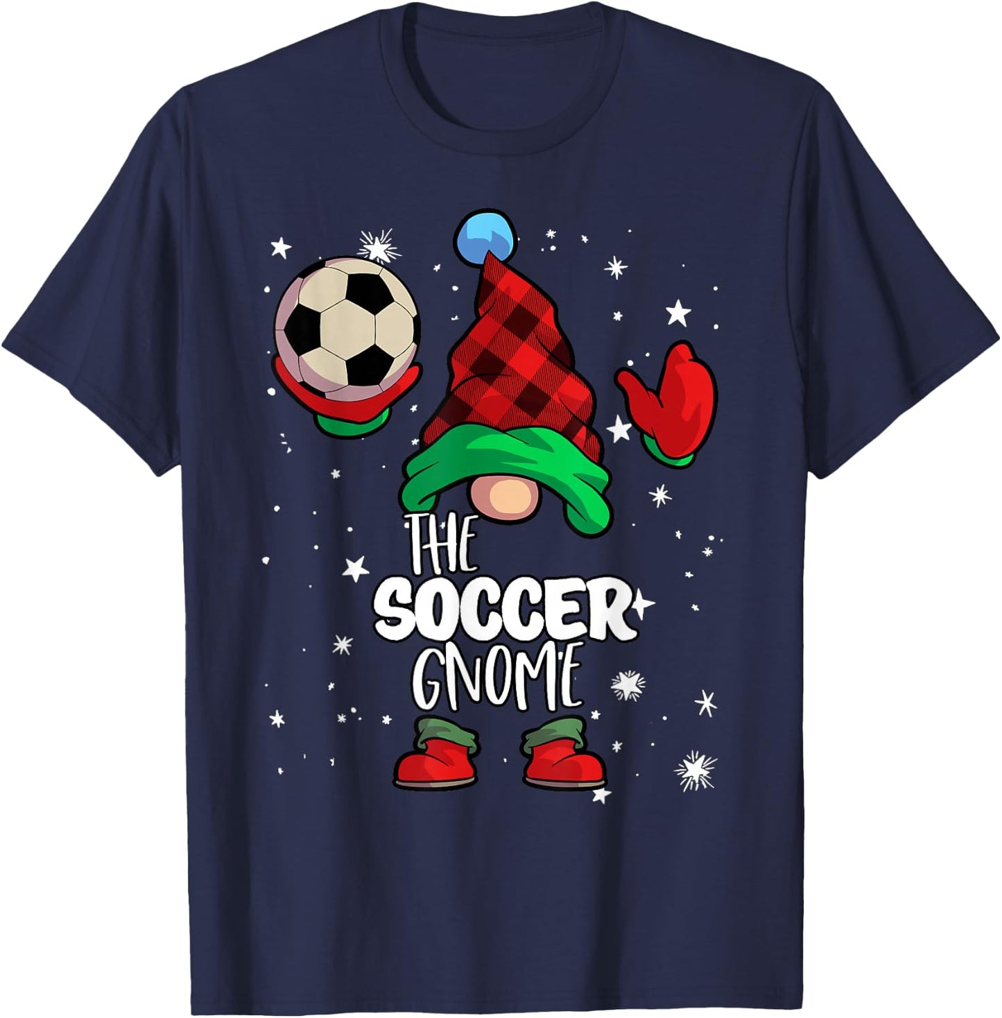 Soccer Gnome Red Buffalo Plaid Matching Family Christmas T-Shirt - T-Shirt | Navy