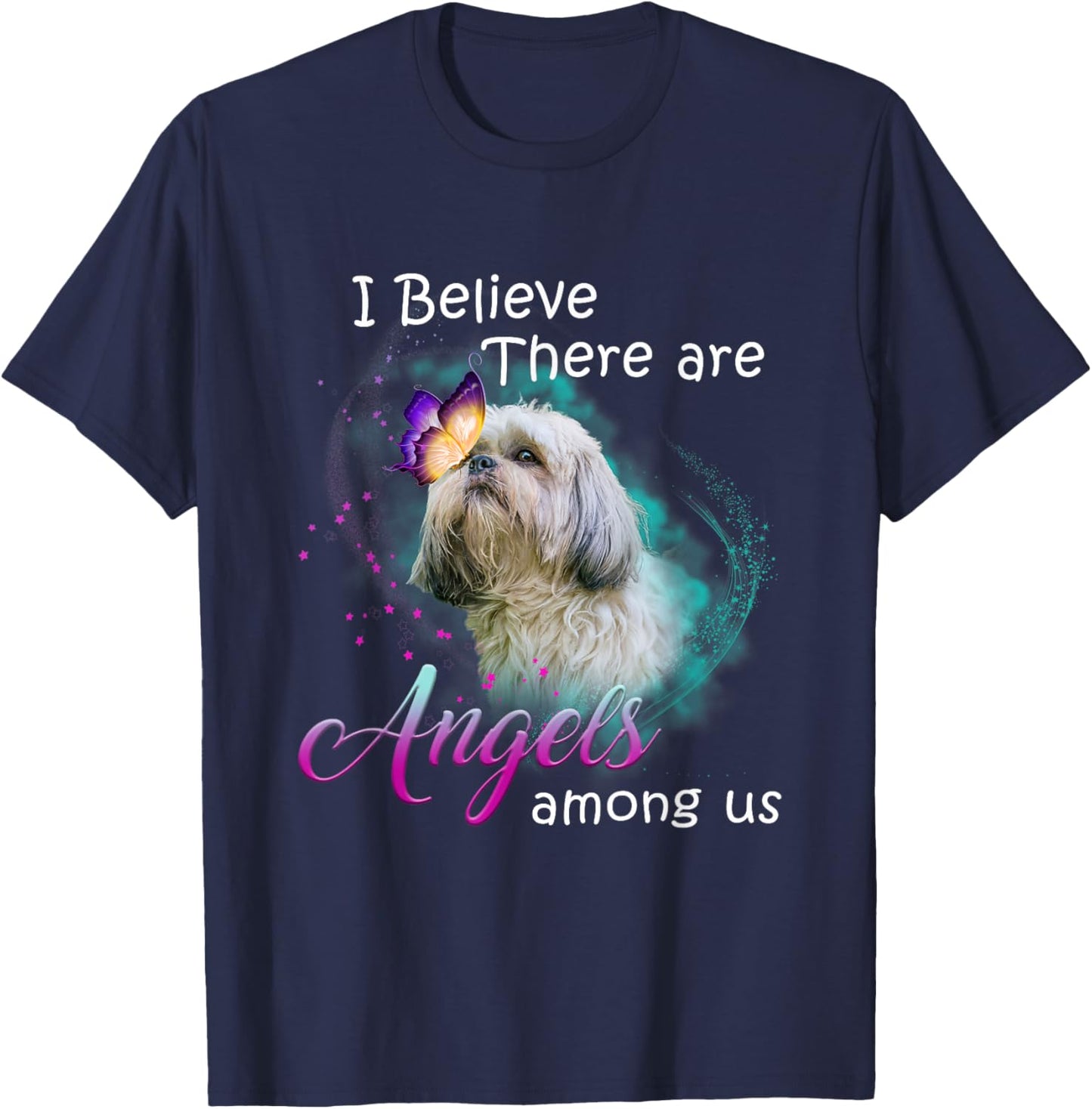 I Believe There are Angels Among Us Shih Tzu Dog Lover T-Shirt - T-Shirt | Navy