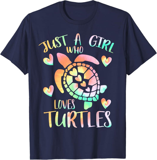Just a Girl Who Loves Turtles Tie Dye Sea Turtle Girls Theme T-Shirt - T-Shirt | Navy