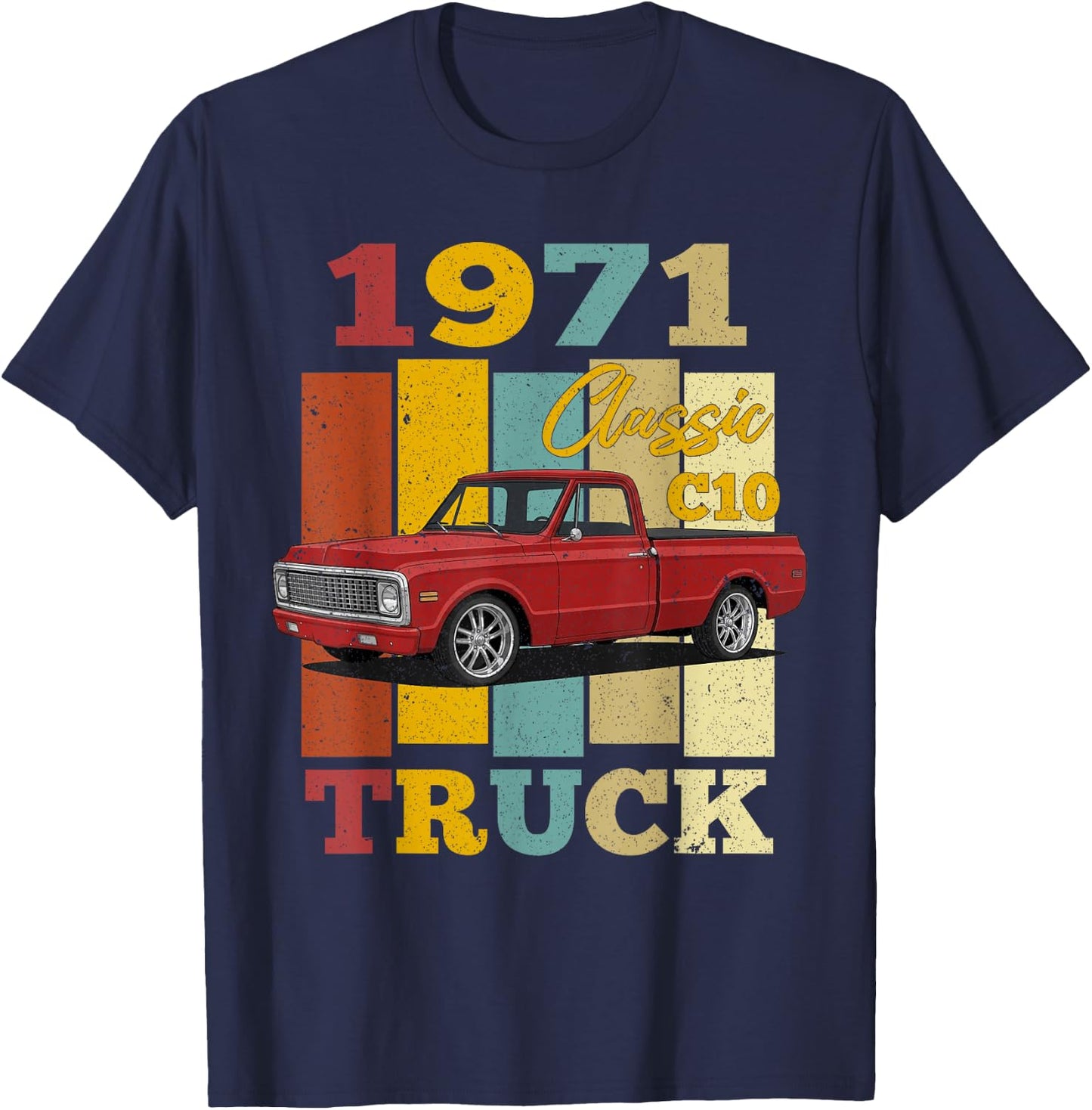 1971 C10 Truck Vintage 71 Silhouette Classic Old Hot Rod T-Shirt - T-Shirt | Navy