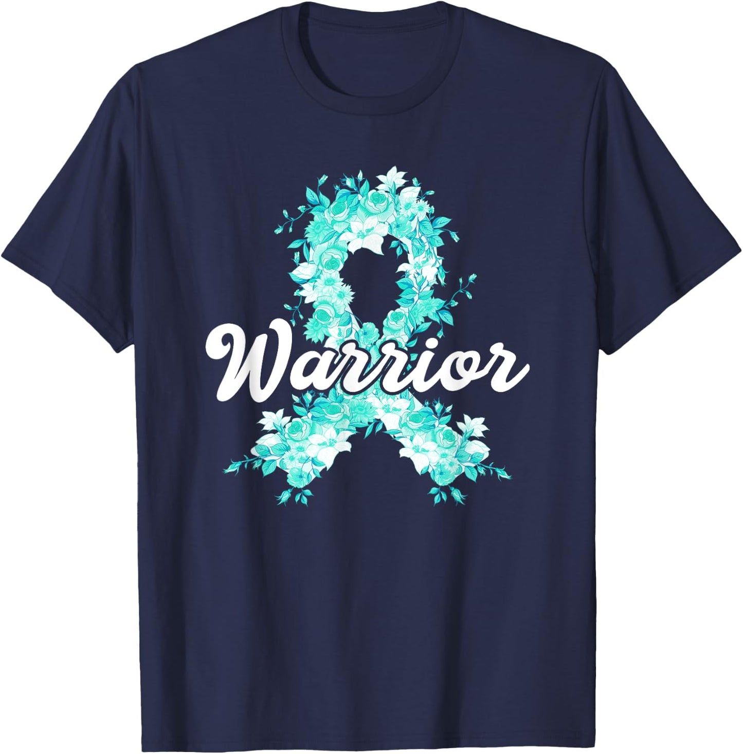 Ovarian Cancer Warrior Awareness Teal Ribbon Survivor T-Shirt - T-Shirt | Navy