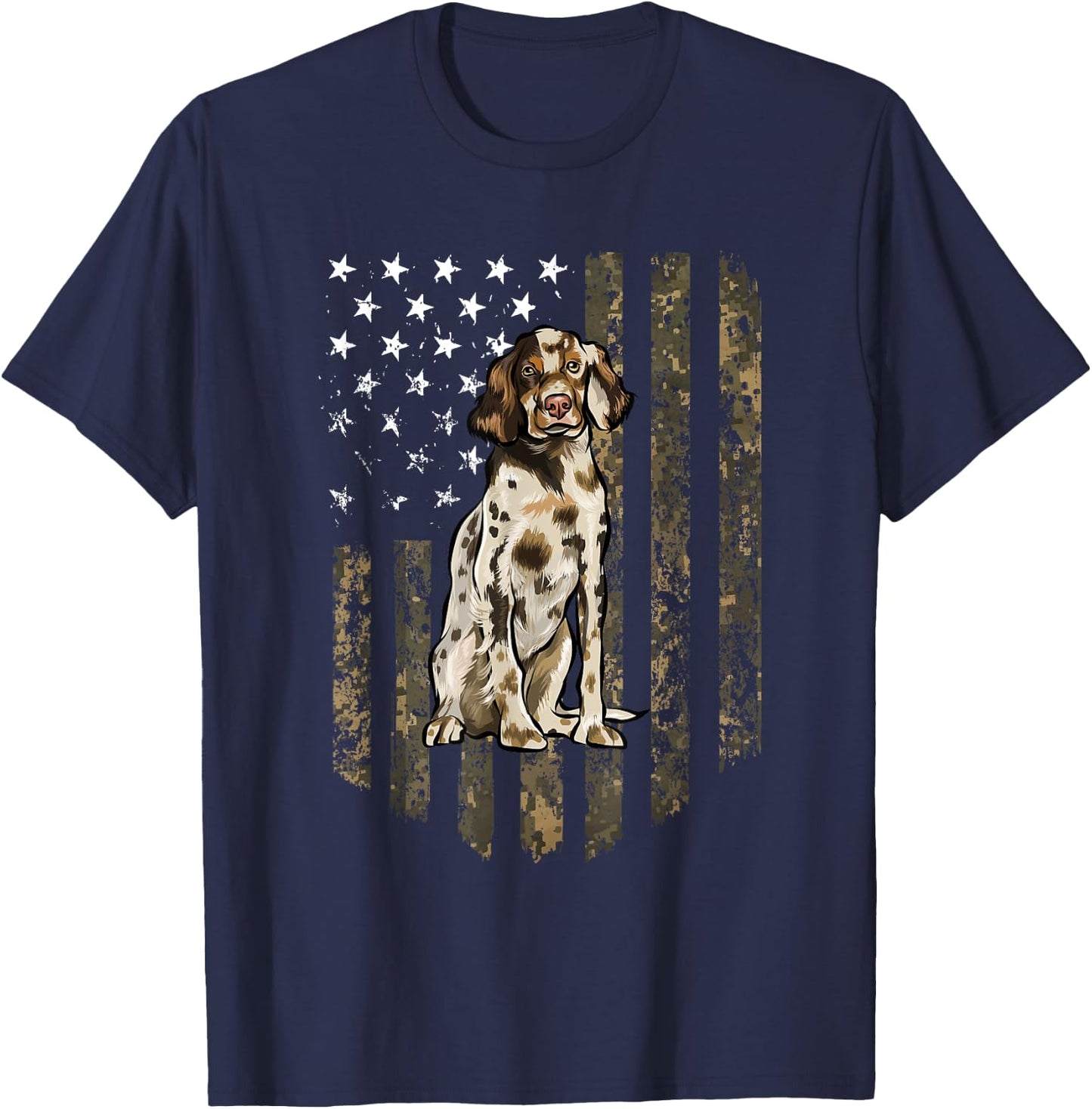 Camo American Flag English Setter 4th Of July USA T-Shirt - T-Shirt | Navy
