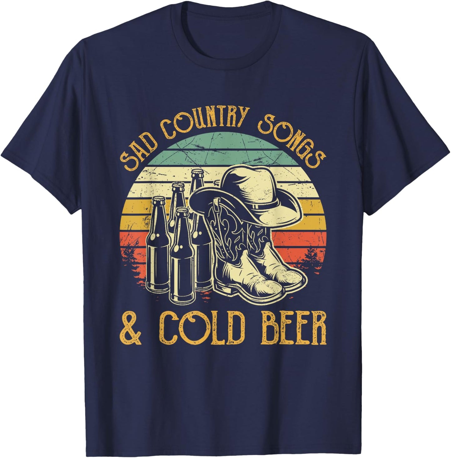 Sad Country Songs And Cold Beer T-Shirt - T-Shirt | Navy