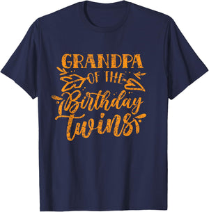 Grandpa Of The Birthday Twins Celebrate Twin Cute Granddad T-Shirt - T-Shirt | Navy