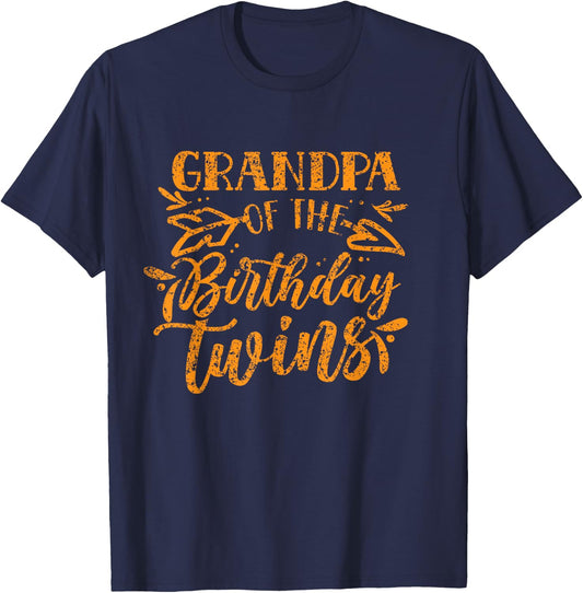 Grandpa Of The Birthday Twins Celebrate Twin Cute Granddad T-Shirt - T-Shirt | Navy