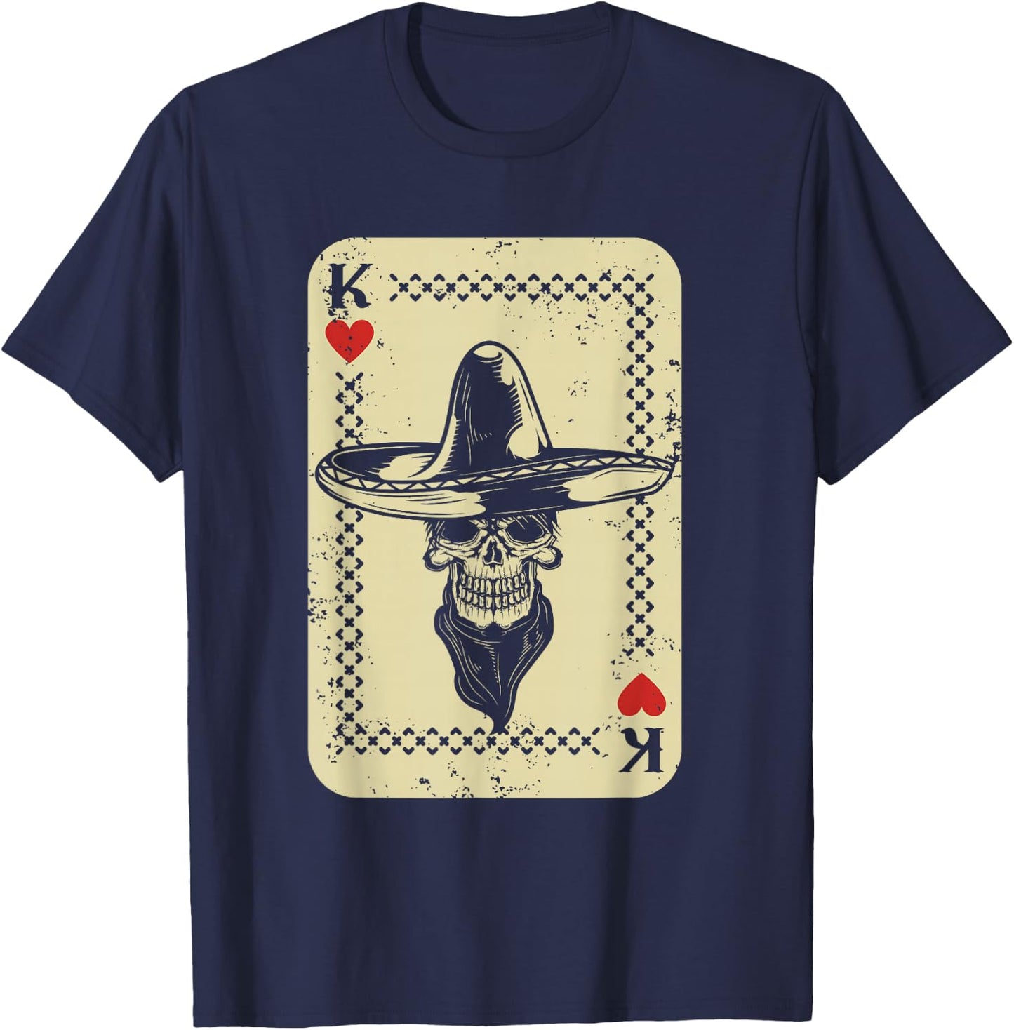 Poker King Mexico Sugar Skull Calavera Cards Player Cowboy T-Shirt - T-Shirt | Navy
