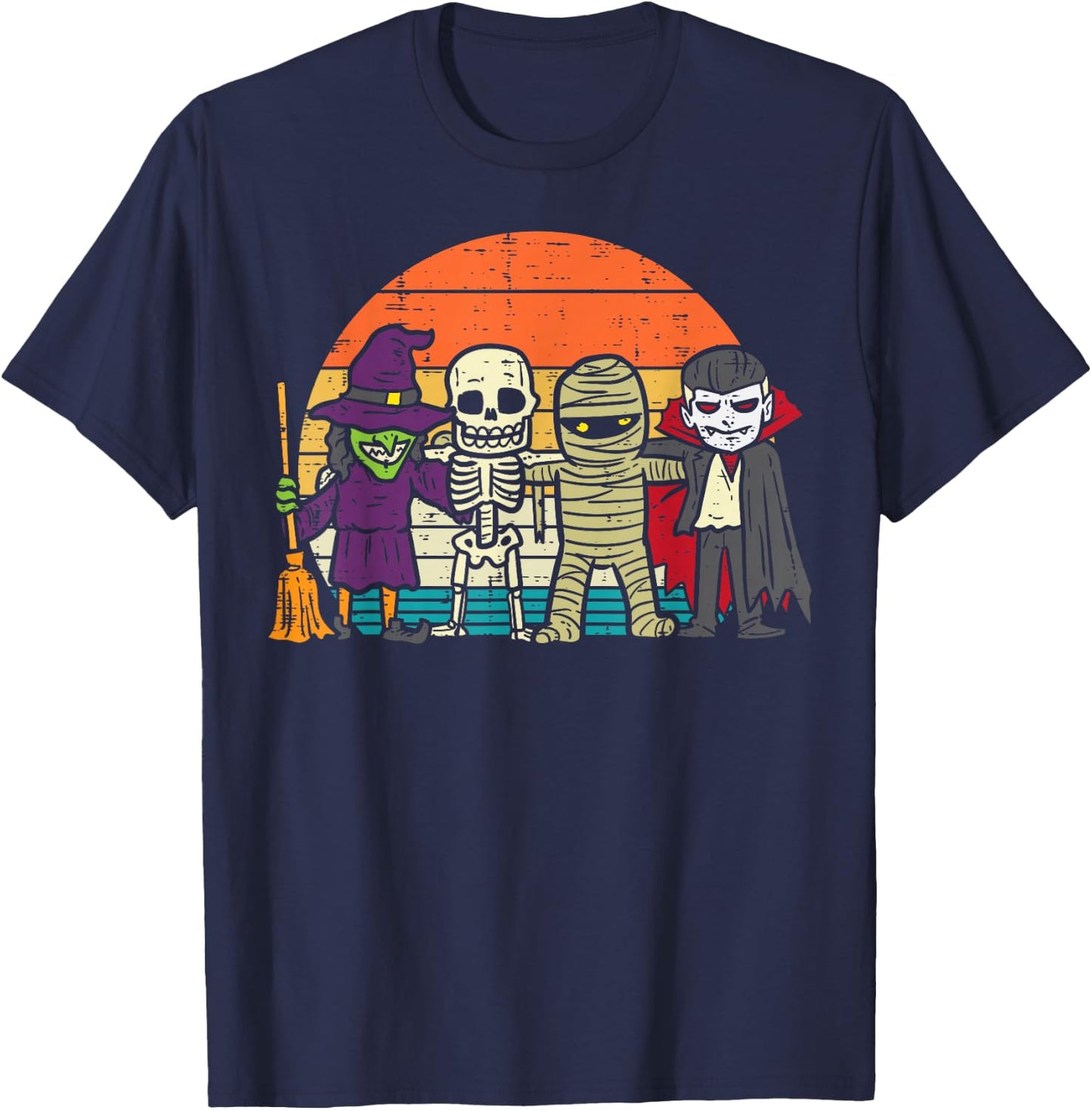 Witch Skeleton Mummy Vampire Retro Halloween Boys Girls Kids T-Shirt - T-Shirt | Navy