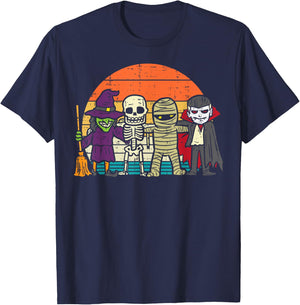 Witch Skeleton Mummy Vampire Retro Halloween Boys Girls Kids T-Shirt - T-Shirt | Navy