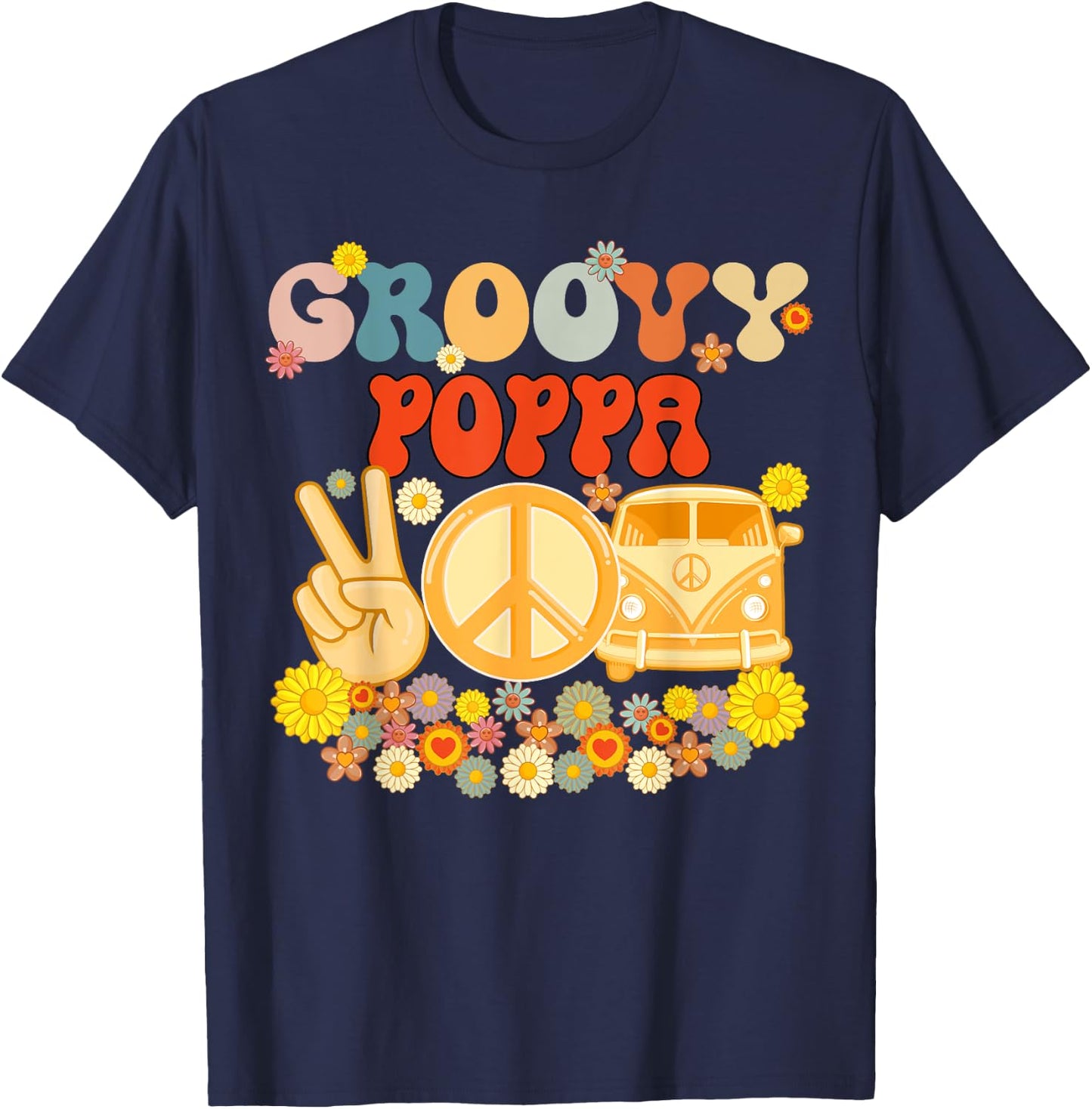 Groovy Poppa Retro Matching Family Baby Shower Father's Day T-Shirt - T-Shirt | Navy