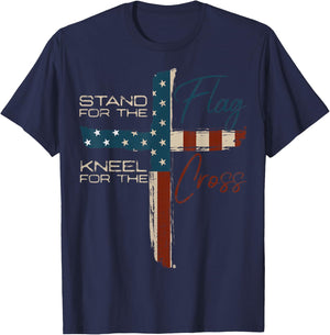 American Patriotic Faith 4th of July Freedom Day USA Flag Religious Quote Christian Faith T-Shirt - T-Shirt | Navy