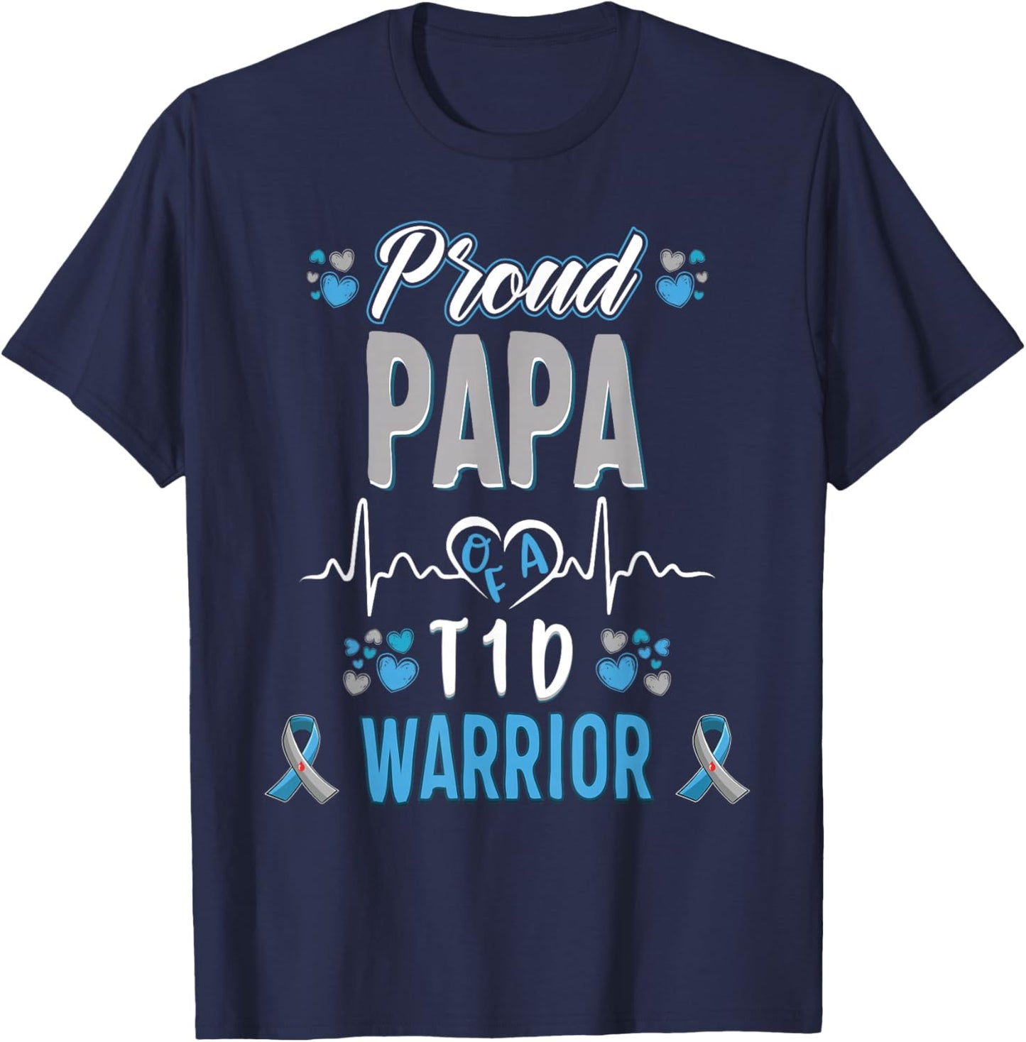 T1D proud Papa Diabetes awareness Type 1 Pancreas Insulin T-Shirt - T-Shirt | Navy
