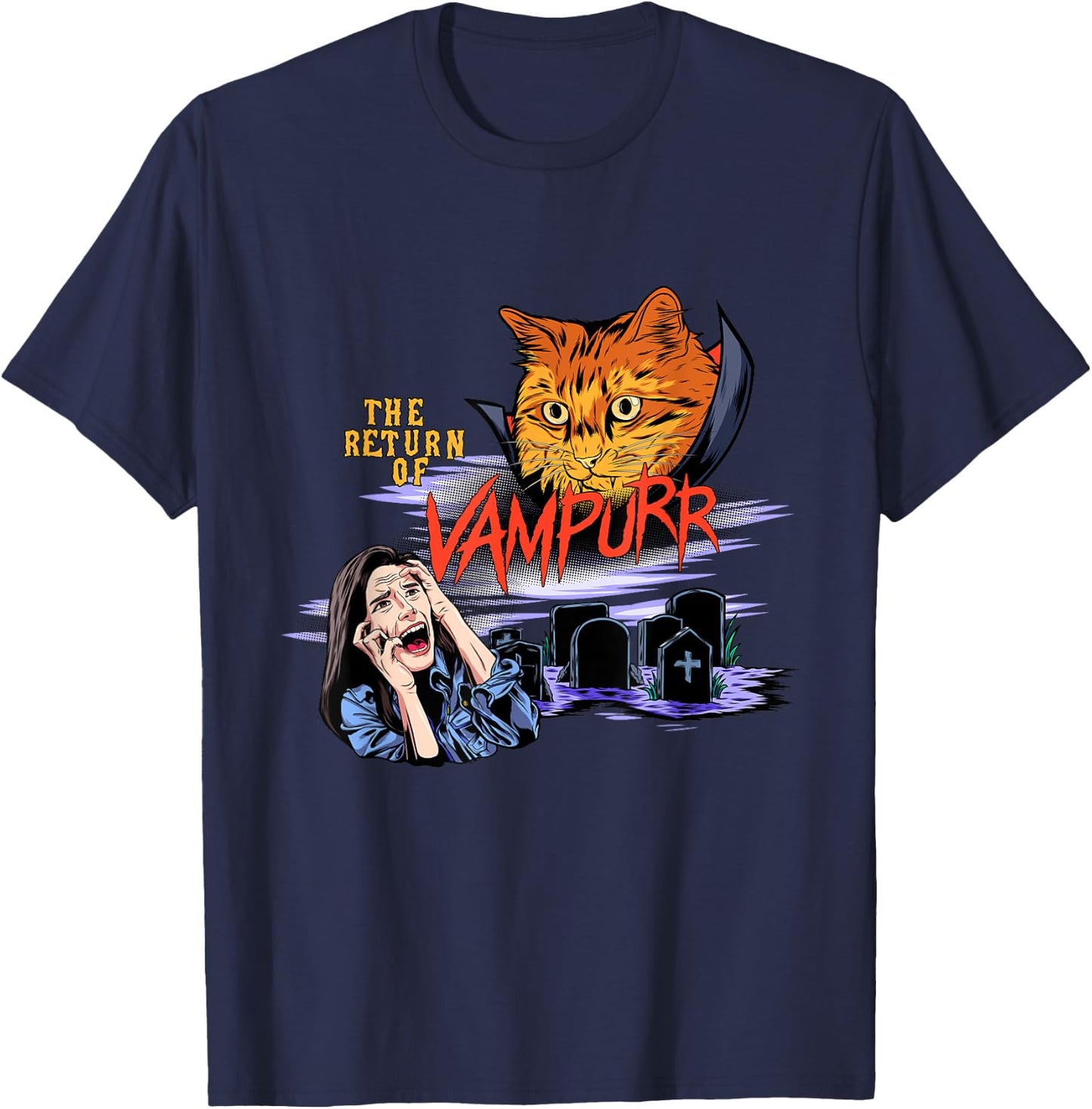 Return Of The Vampurr Cute Cat Cat Lover Cat Owner Halloween Women Kids T-Shirt - T-Shirt | Navy
