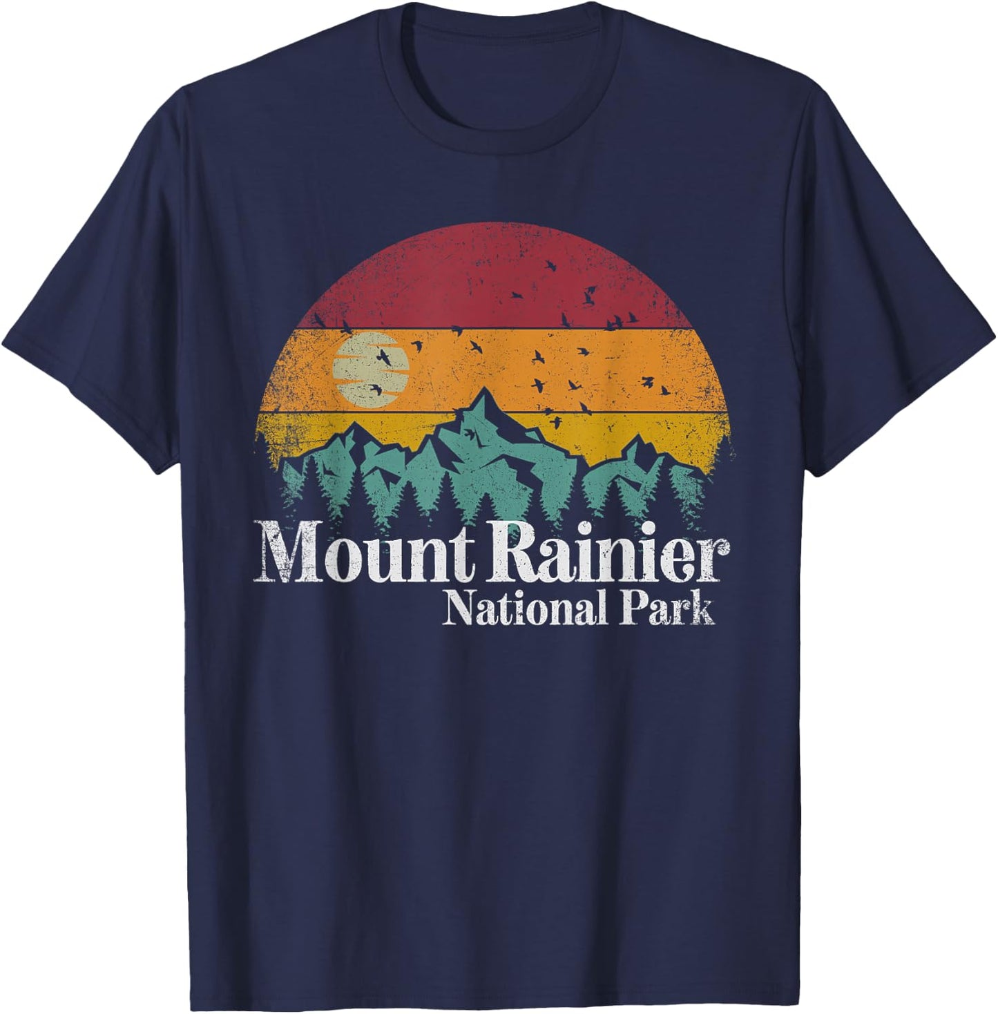 Mt Mount Rainier National Park Retro Style Hiking Vintage T-Shirt - T-Shirt | Navy