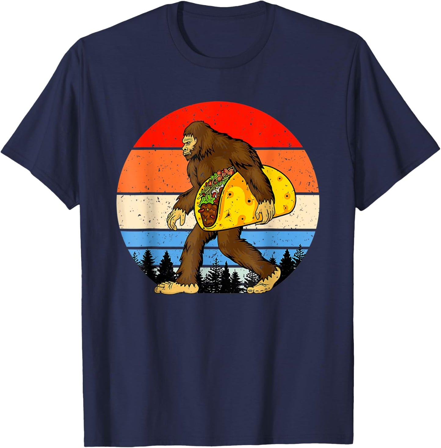 Funny Bigfoot Holding A Taco , Funny Taco Shirt, Taco T-Shirt - T-Shirt | Navy