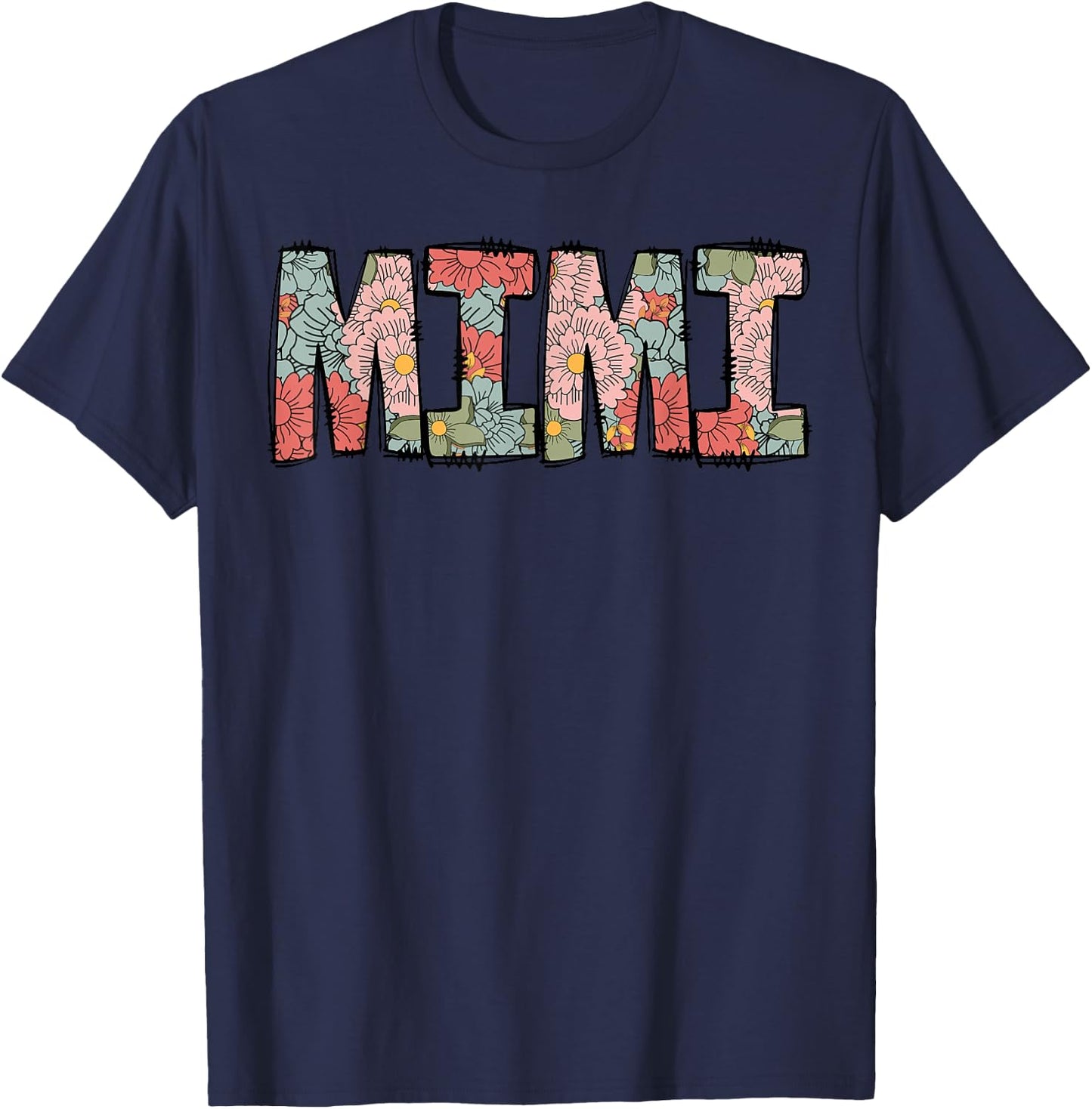 Retro Mimi Colourful Flowers Groovy Daisy Flower T-Shirt - T-Shirt | Navy