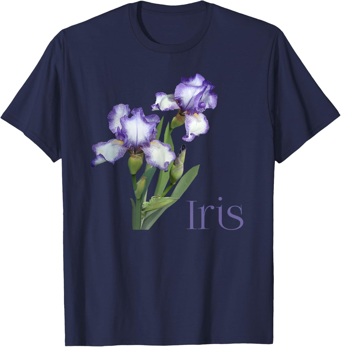Iris Purple and White Iris Botanical Flower T-Shirt - T-Shirt | Navy