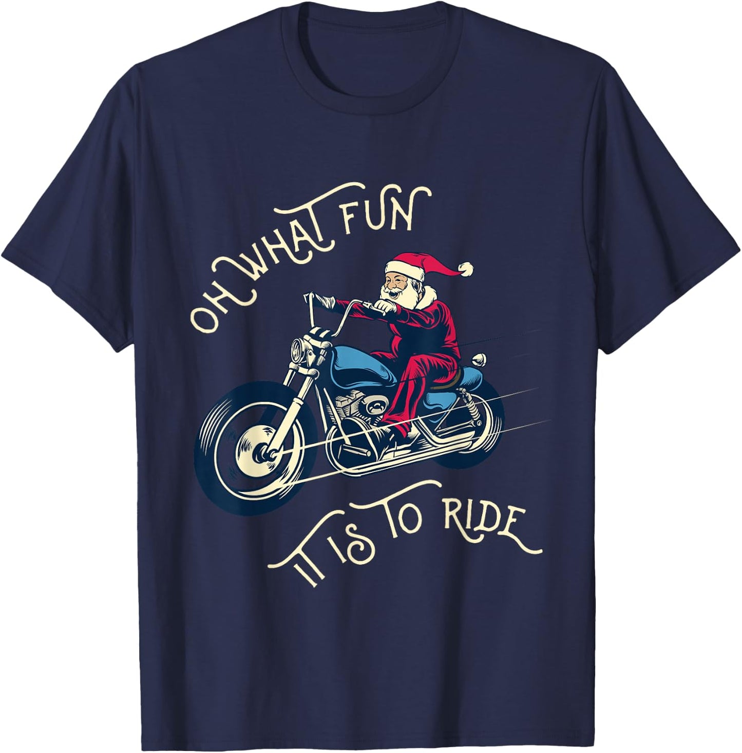 Biker Santa Motorcycle Fan Merry Christmas Holiday Men Women T-Shirt - T-Shirt | Navy