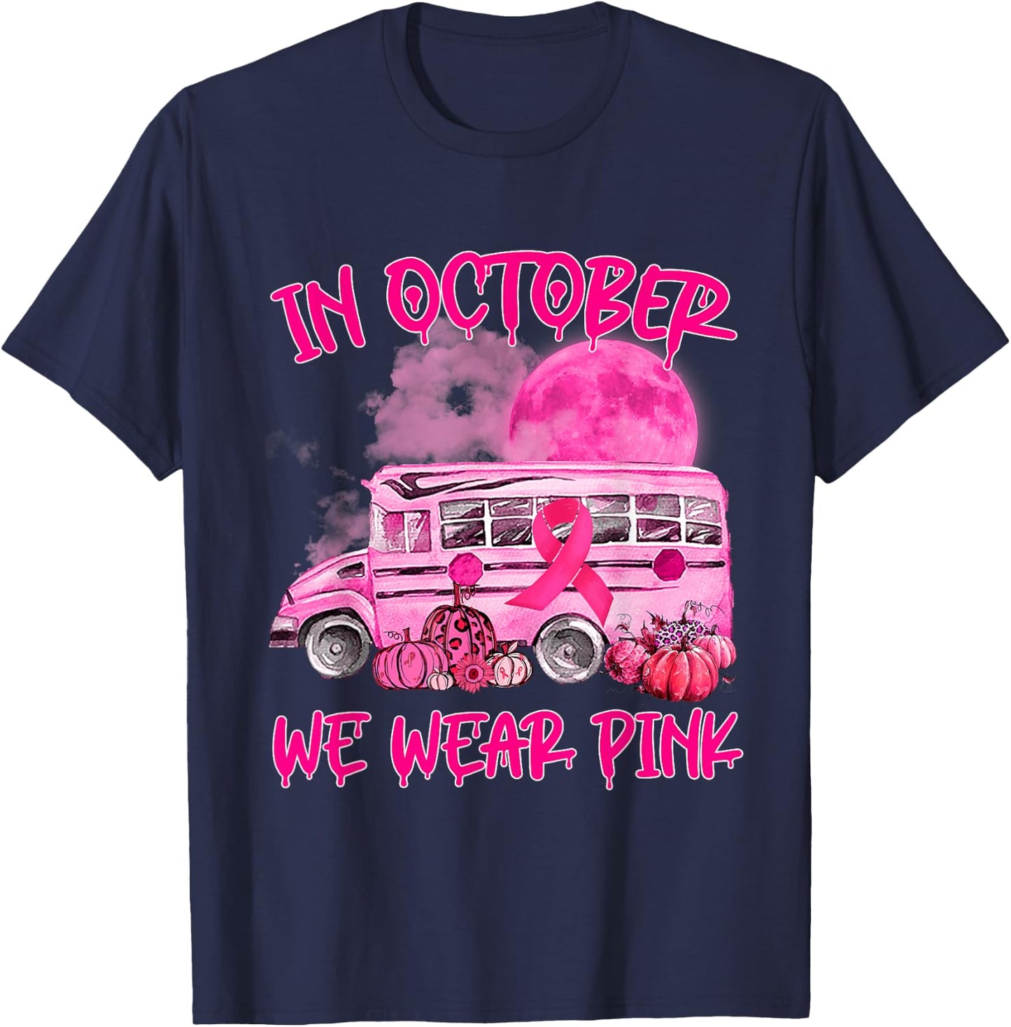 V2DJ School Bus Driver Leopard Breast Cancer Awareness Month T-Shirt - T-Shirt | Navy