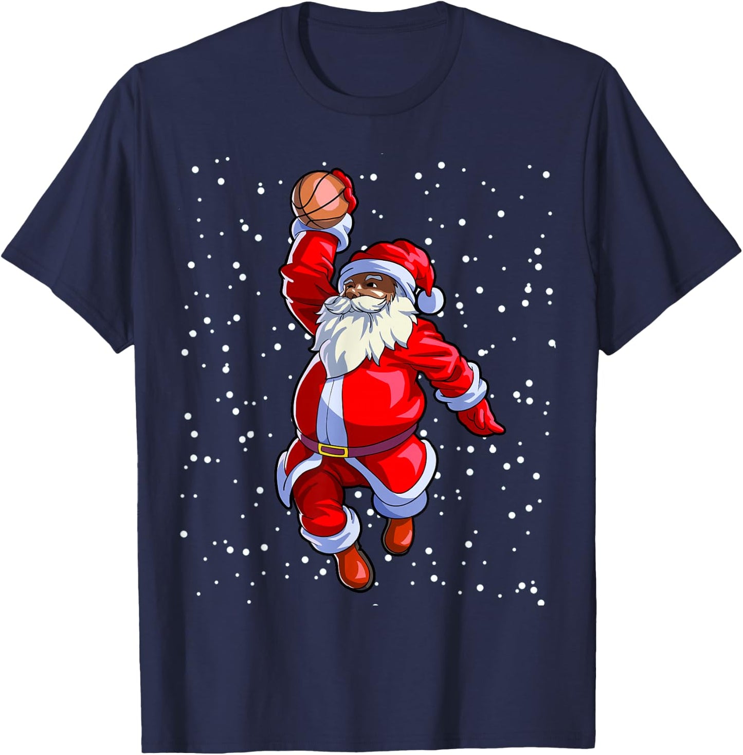 Black African American Santa Claus Basketball Afro Christmas T-Shirt - T-Shirt | Navy