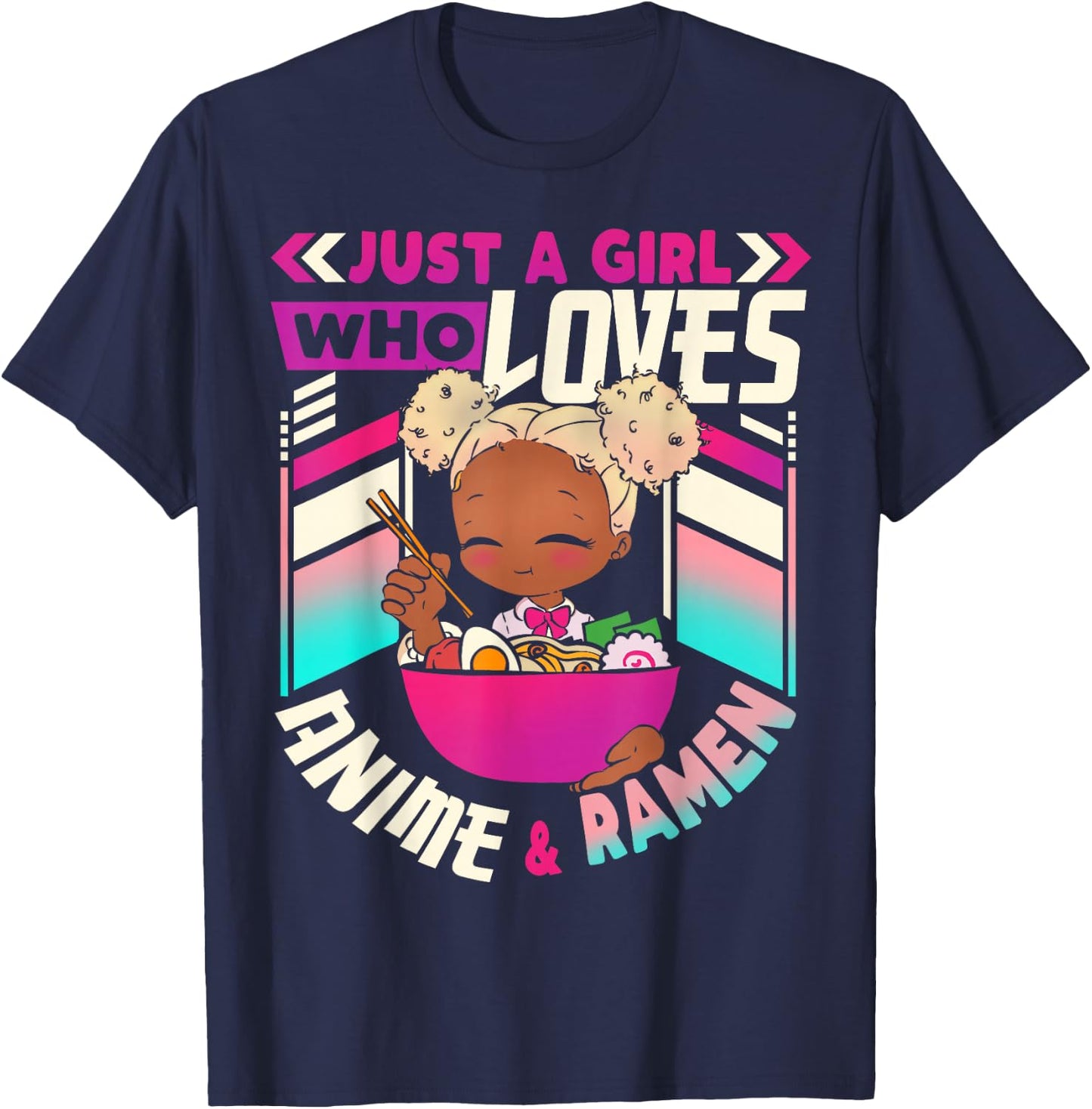 Anime Ramen Black Girl T-Shirt - T-Shirt | Navy