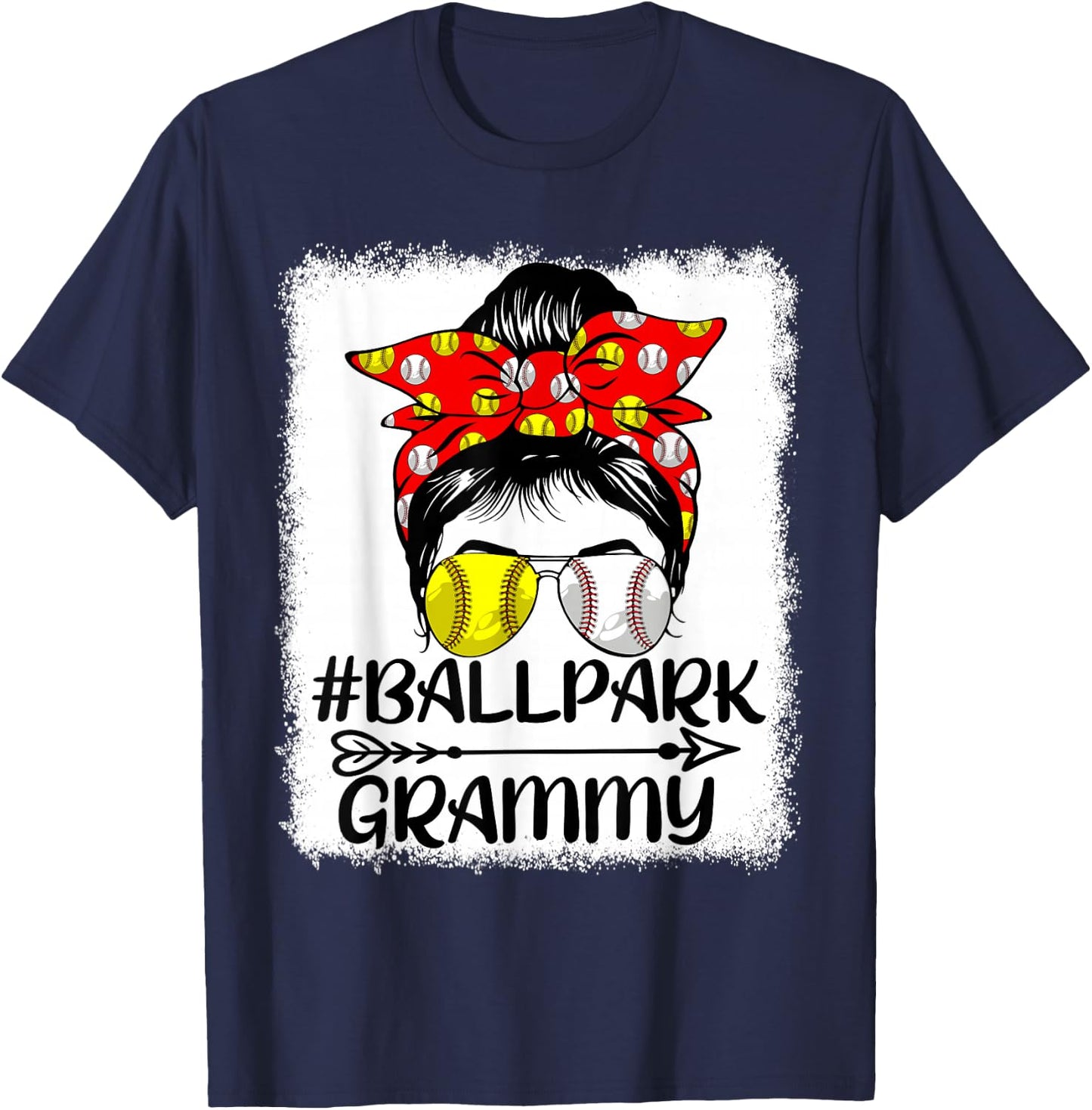 Messy Bun Hair BallPark Grammy Softball Baseball Mothers Day T-Shirt - T-Shirt | Navy