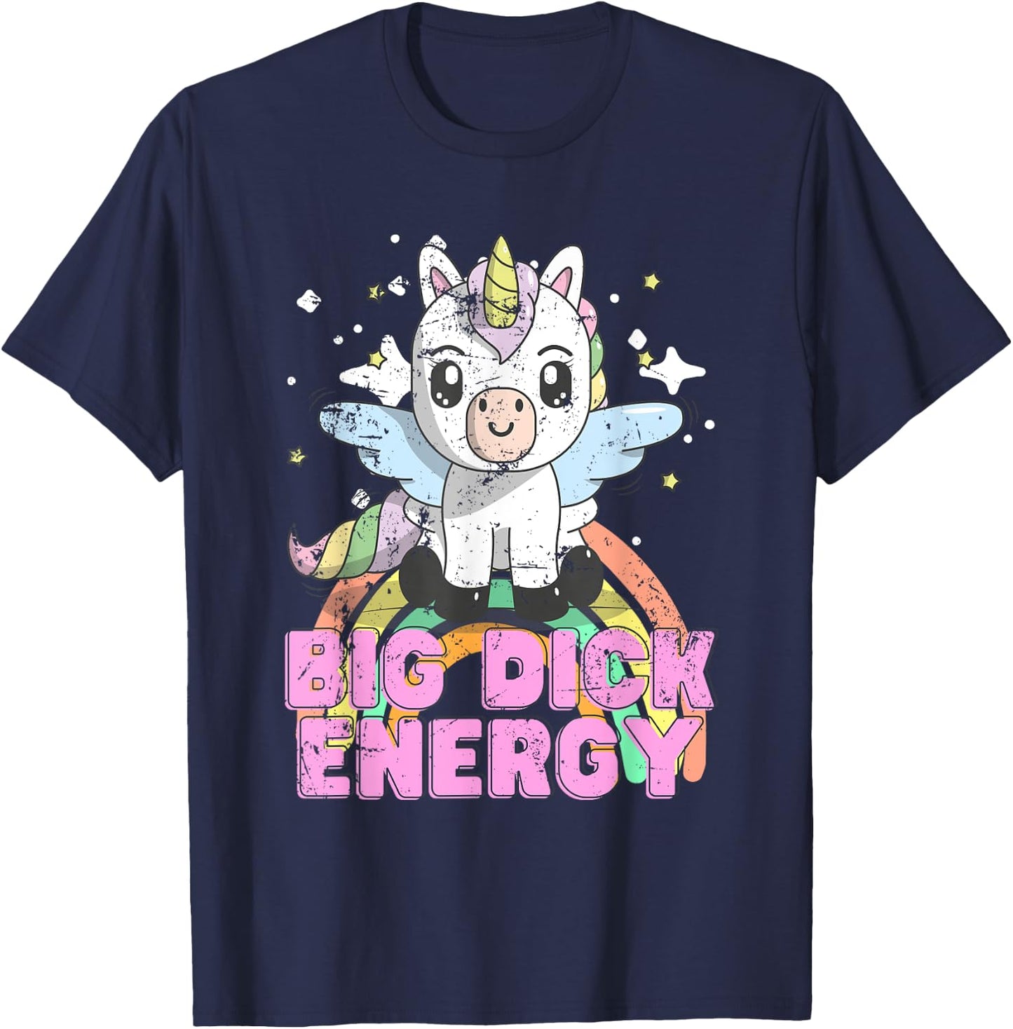 Funny Ironic Cool Unicorn Big Dick Energy Festival Anime T-Shirt - T-Shirt | Navy