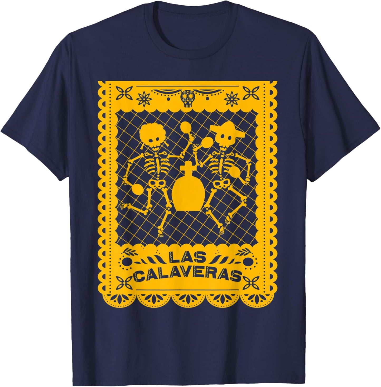 Day of the Dead Dia de Muertos Mexican Papel Picado Calavera T-Shirt - T-Shirt | Navy