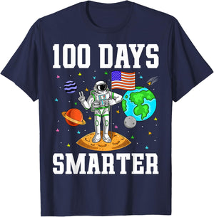 100 Days Smarter Astronaut Planets Kids 100 Days of School T-Shirt - T-Shirt | Navy