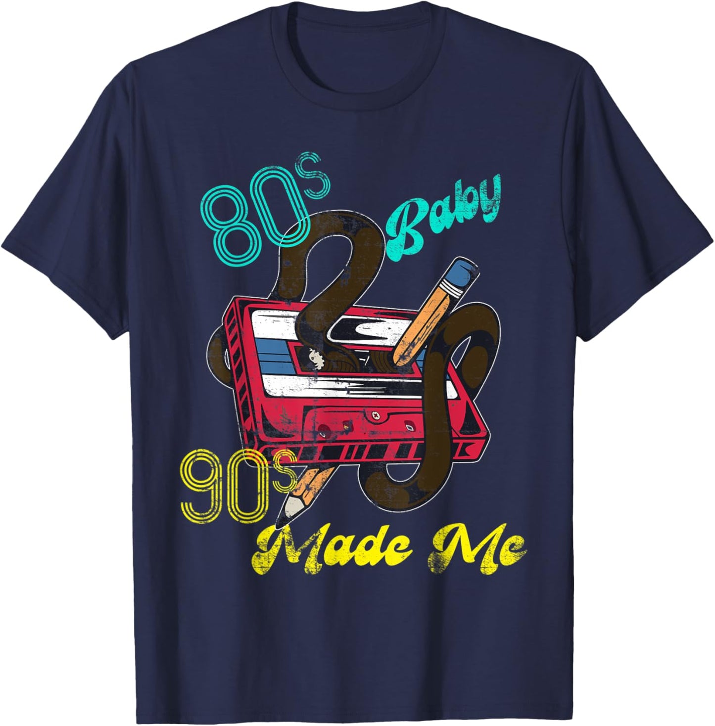 Distressed Vintage 1980s 80's Baby 1990s 90's Made Me Retro T-Shirt - T-Shirt | Navy