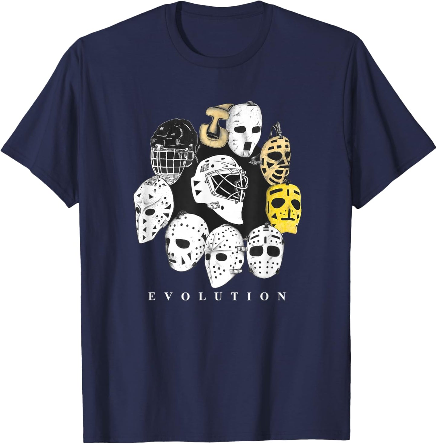 Ice Hockey Goalie Evolution Vintage Retro Modern Masks T-Shirt - T-Shirt | Navy