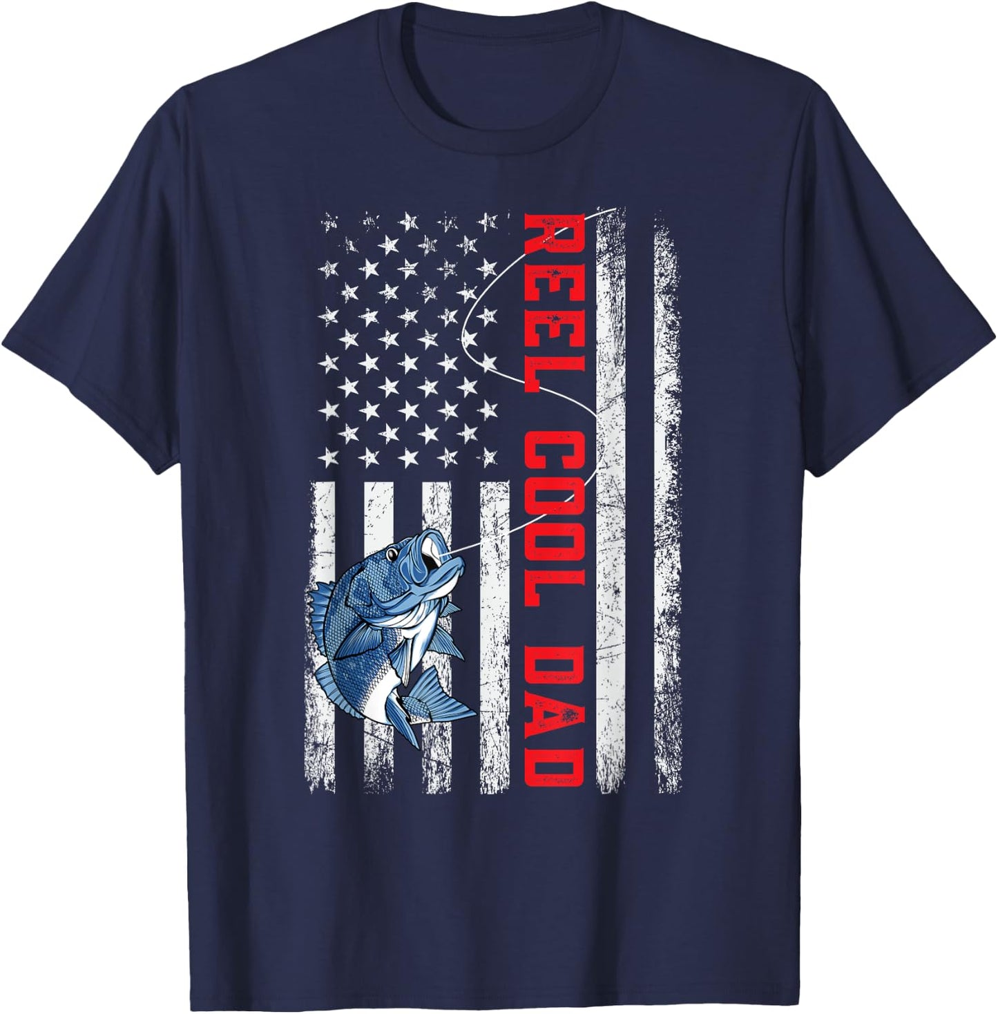 Reel Cool Dad American Flag Father's Day T-Shirt - T-Shirt | Navy