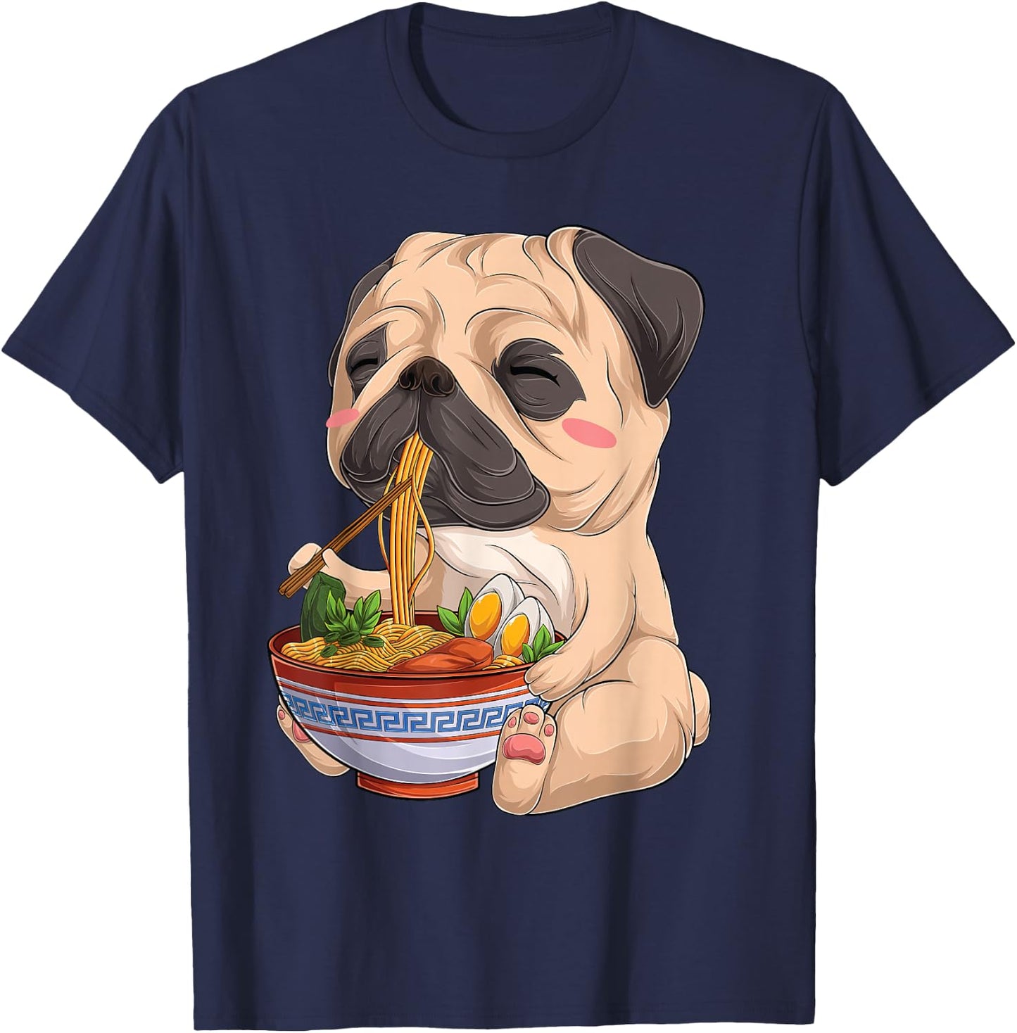 kawaii Japanese anime Pug Dog ramen Food Lovers T-Shirt - T-Shirt | Navy