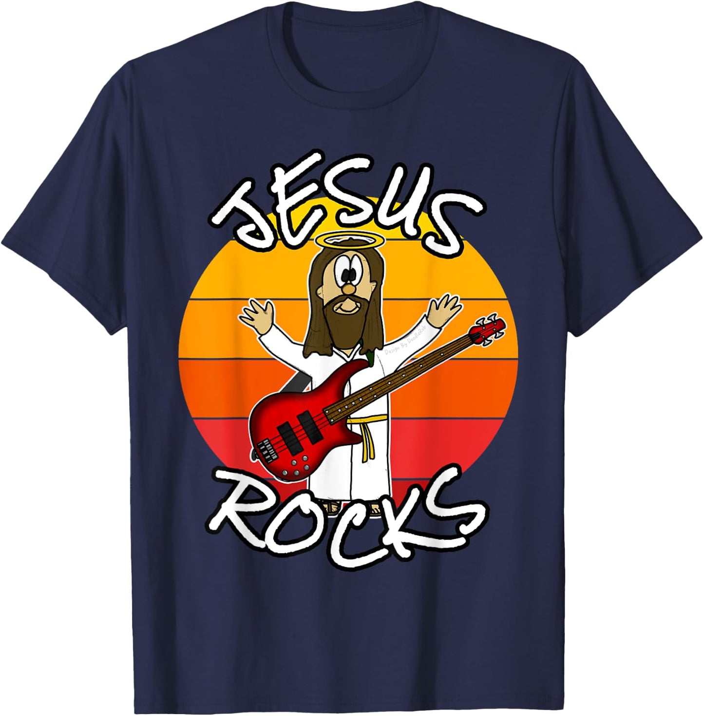 Jesus Rocks Bass Guitar, Church Bassist, Worship Musician T-Shirt - T-Shirt | Navy
