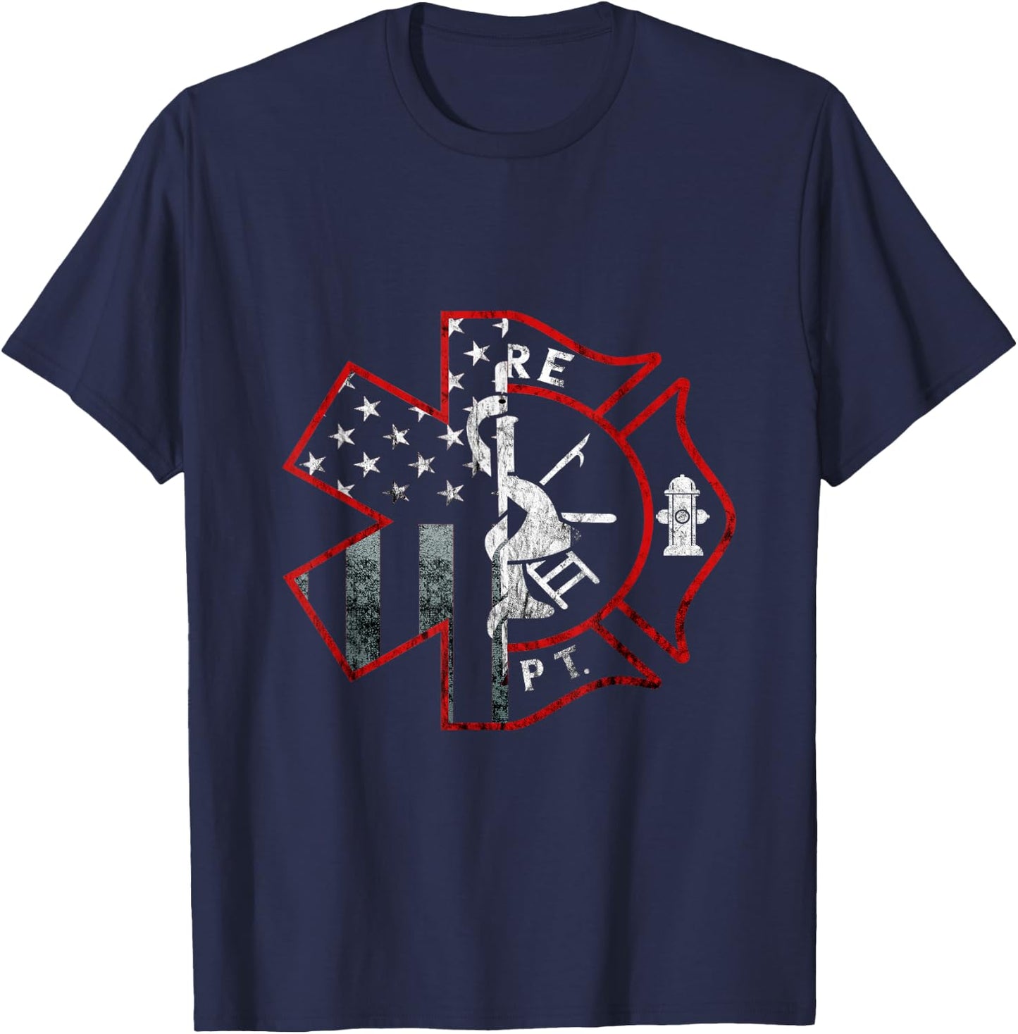 Fireman EMT Paramedic Patriotic American Flag Firefighter T-Shirt - T-Shirt | Navy